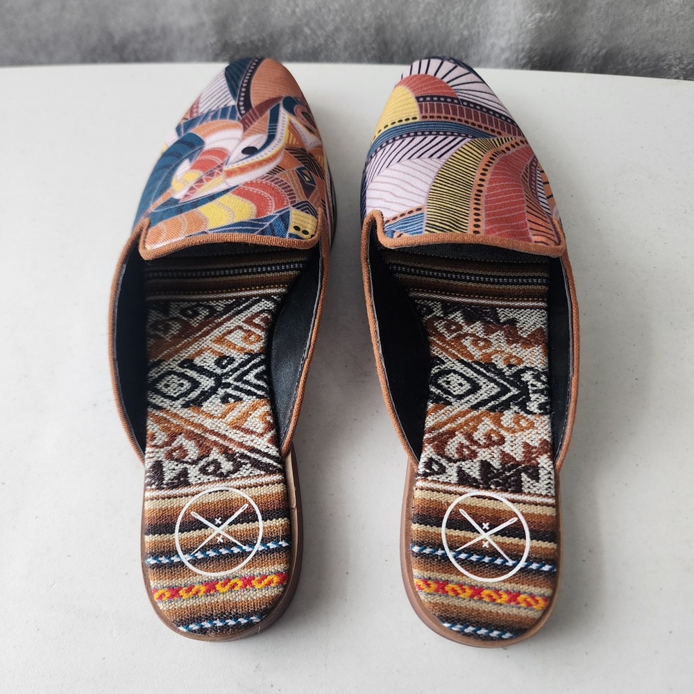 Inkkas Mule Shoes Womens 8.5 Abstract Print Handcrafted Pointed Toe Slide Cyprus - Picture 9 of 12